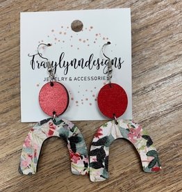 Jewelry TLD Red Floral Wood Earrings