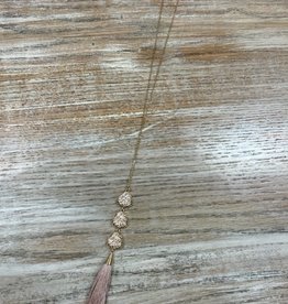 Jewelry Gold 3 Druzy Pink Tassel Necklace