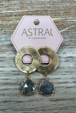 Jewelry Gold Circle w/ Grey Stone Earrings