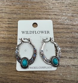 Jewelry Silver Hoop w/ Turq Red Blue Earrings