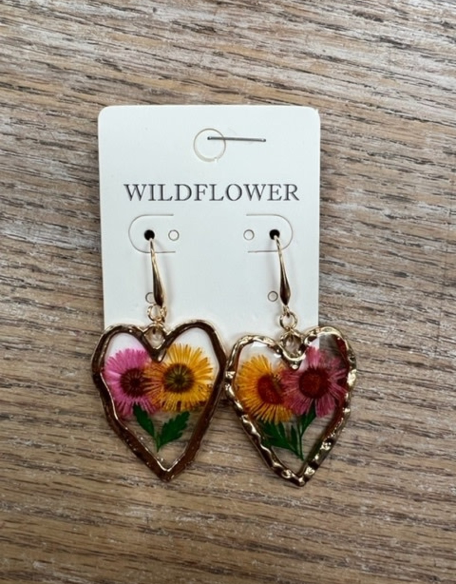 Jewelry Pink Yellow Flower Glass Heart Earrings