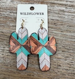 Jewelry Turq Brown Ivory Leather Cactus Earrings