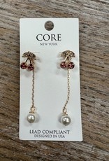 Jewelry Rhinestone Cherry Earrings with Chain Pearl