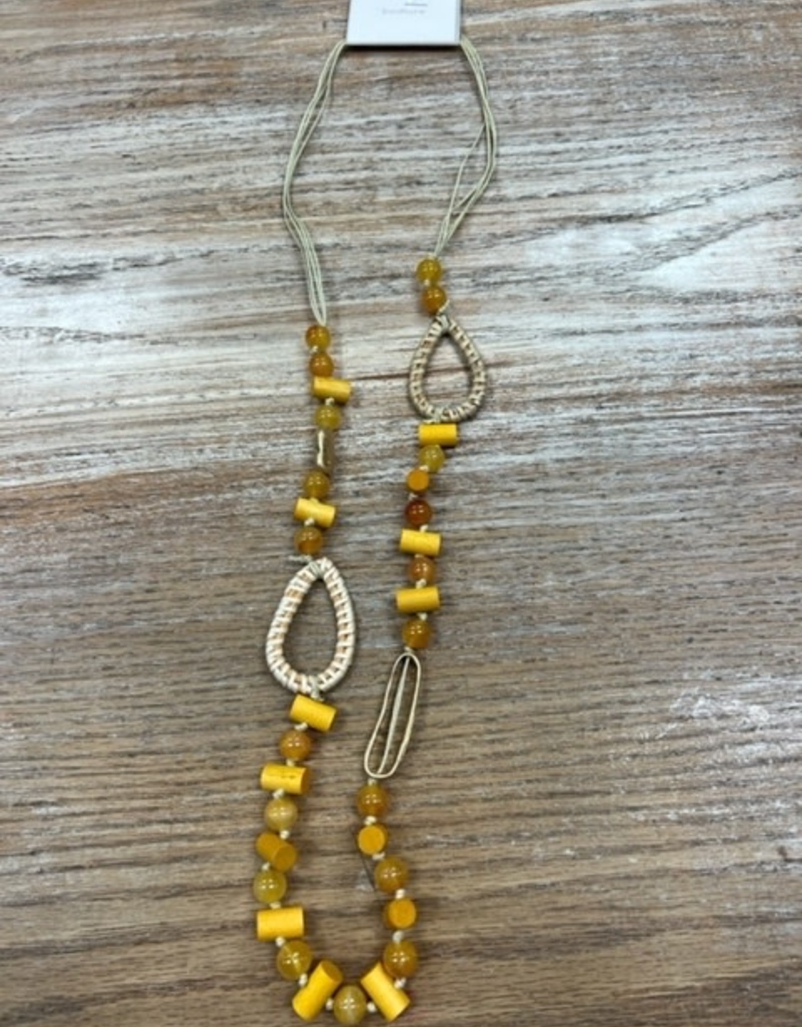 Jewelry Long Yellow Bead Cord Necklace