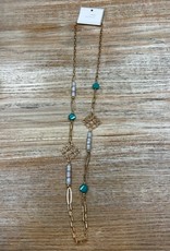 Jewelry Long Gold Teal Bead Necklace