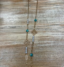 Jewelry Long Gold Teal Bead Necklace