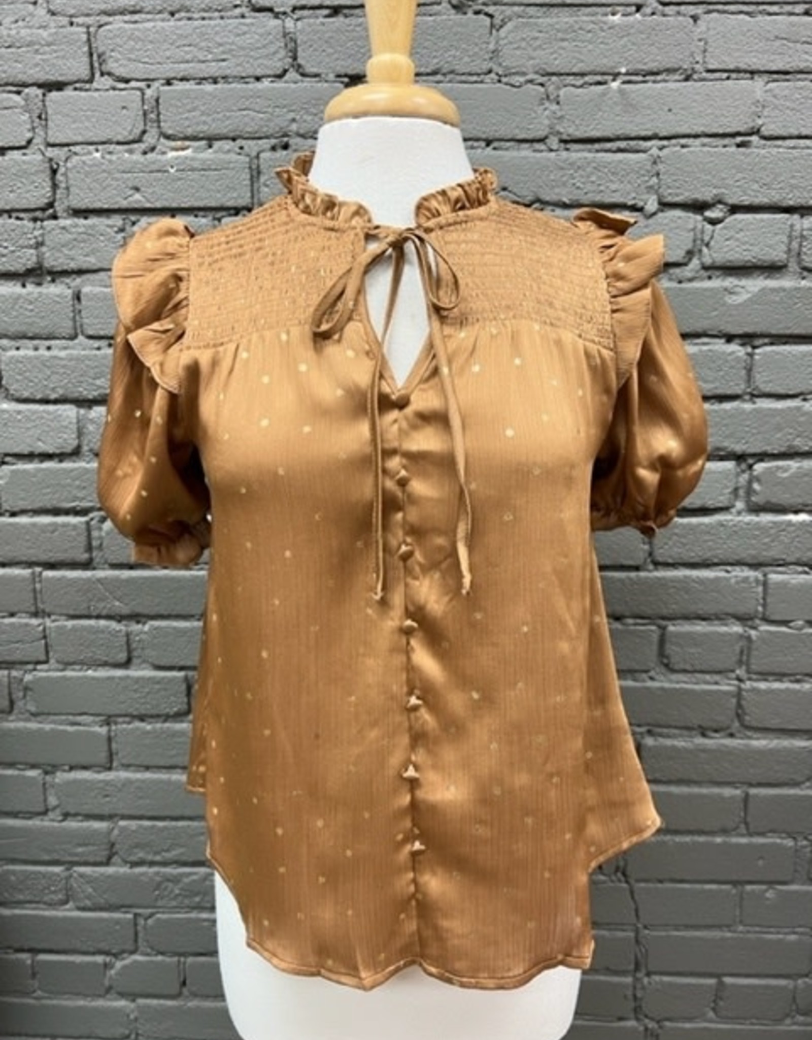 Blouse Roxanne Tan w/ Gold Polka Dot Top