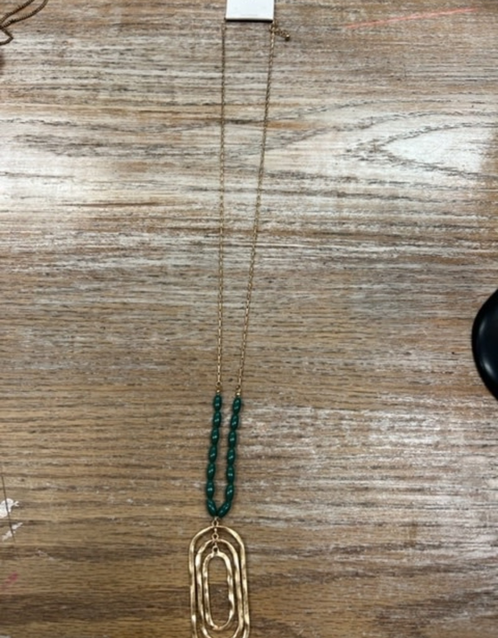 Jewelry Long Gold Multi Oval Necklace Green Beads