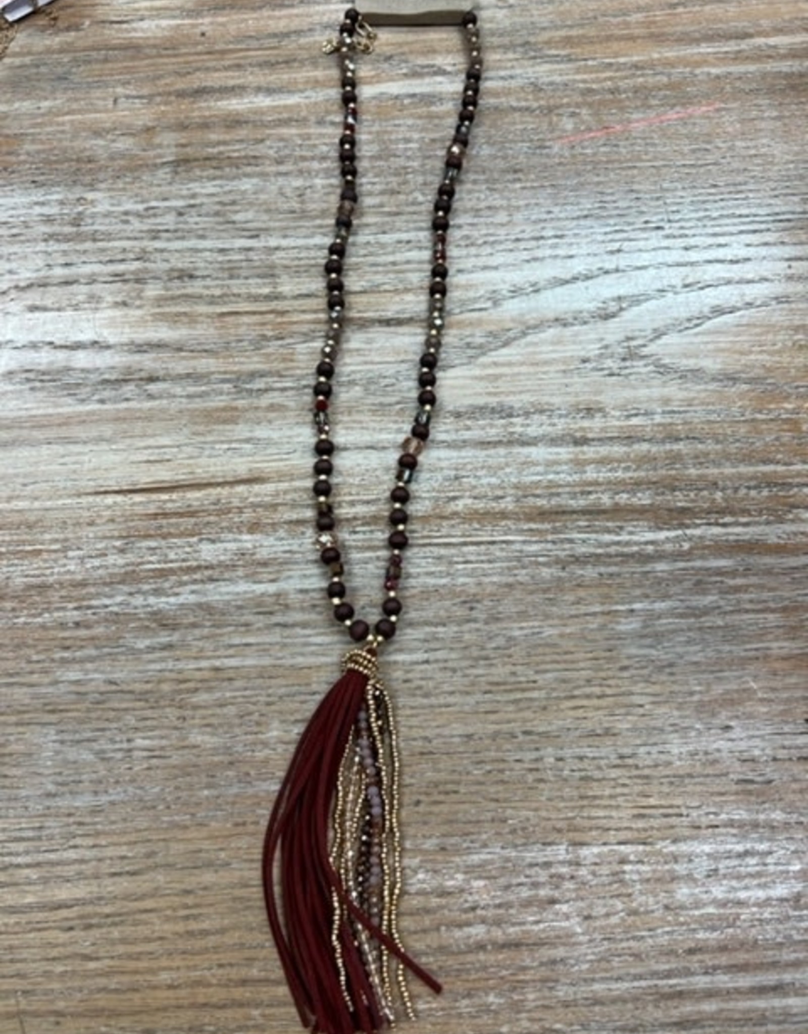 Jewelry Long Burgundy Beaded Tassel Necklace