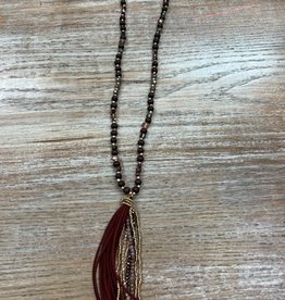 Jewelry Long Burgundy Beaded Tassel Necklace