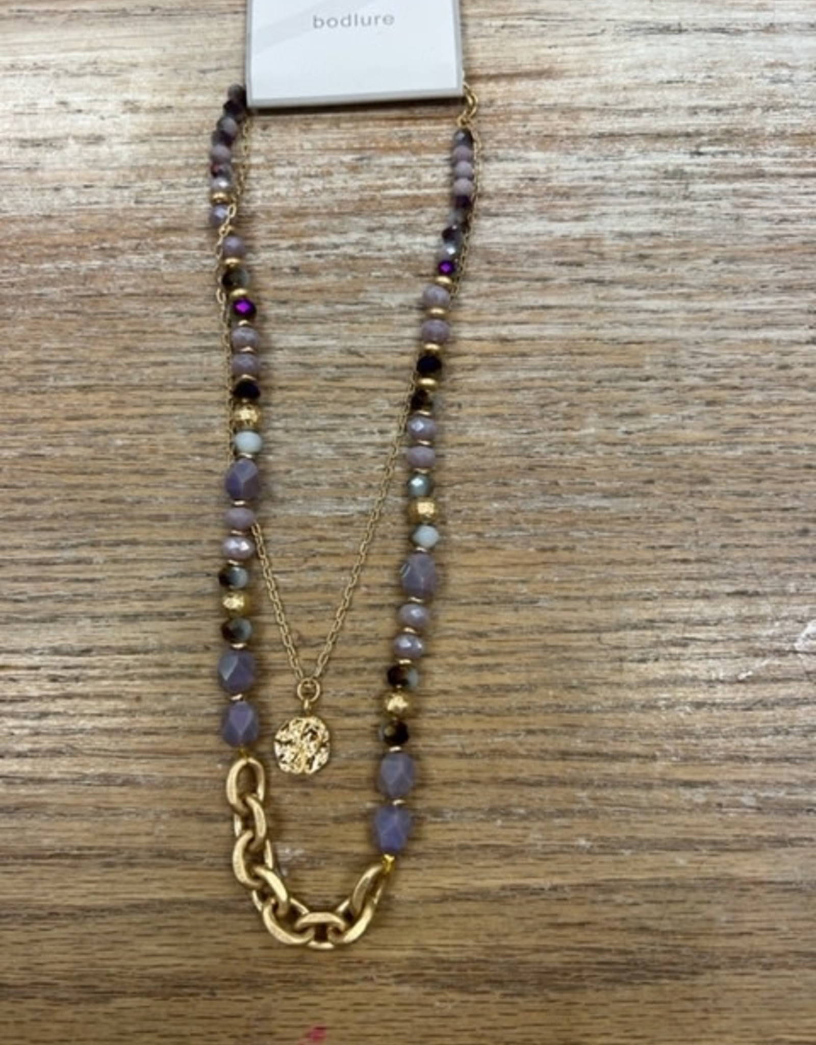 Jewelry Purple Bead Double Gold Chain Necklace