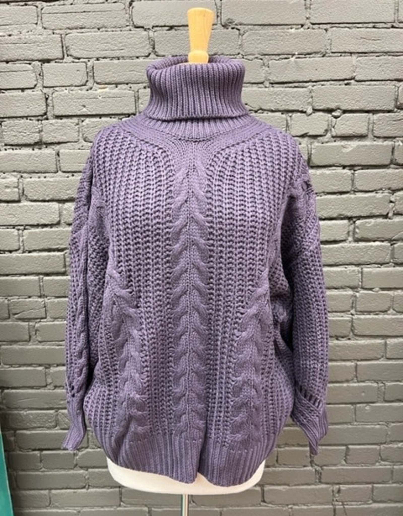 Sweater Polly Purple Cable Knit Turtleneck Sweater