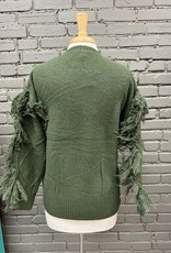Sweater Megan Olive Cable Fringed Sweater