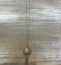 Jewelry Long Gold Oval Locket Tassel Necklace