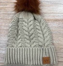 Cream with Rust Pom Beanie