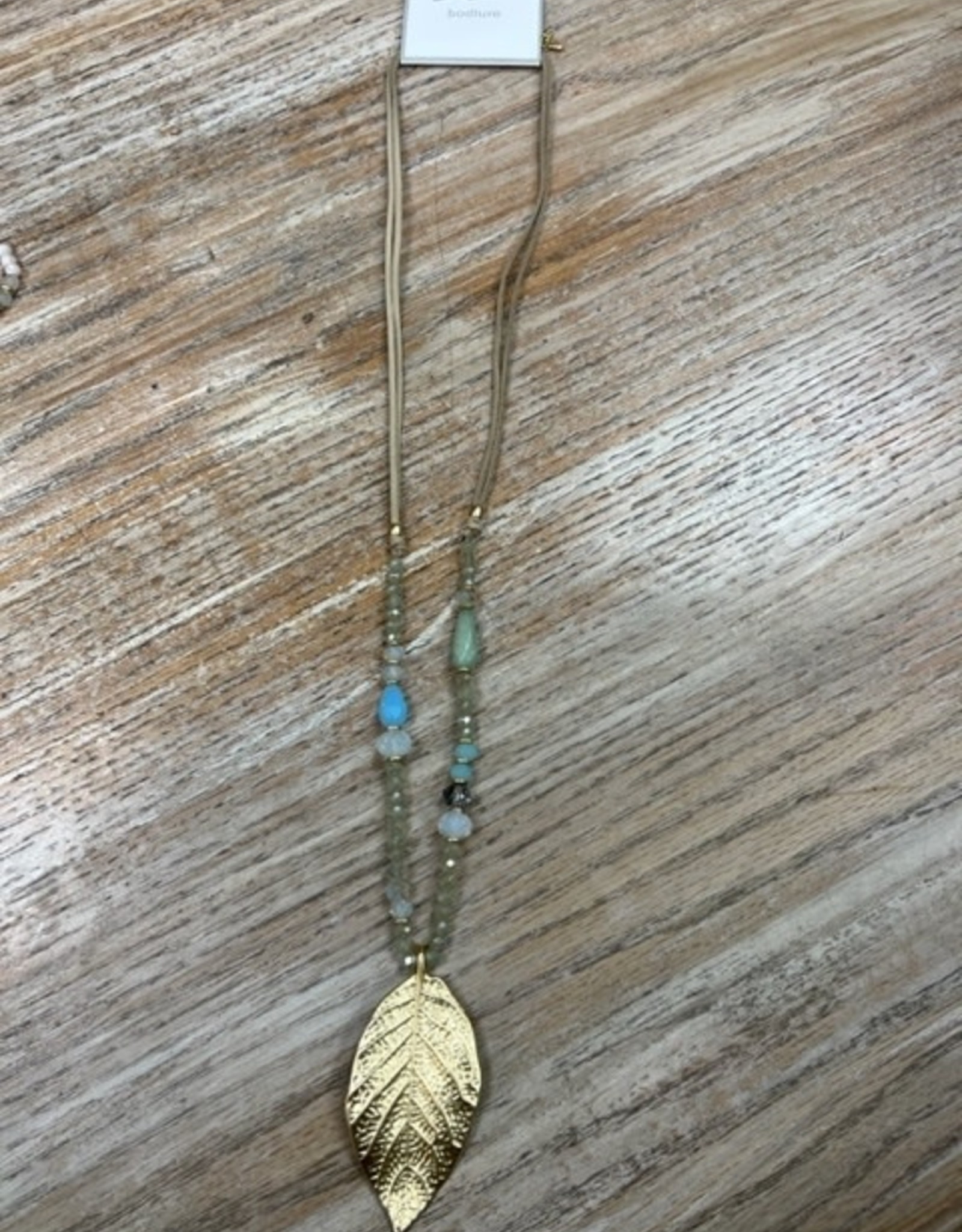 Jewelry Long Rope Bead Leaf Pendant Necklace