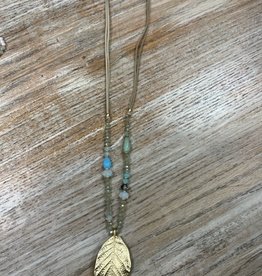 Jewelry Long Rope Bead Leaf Pendant Necklace