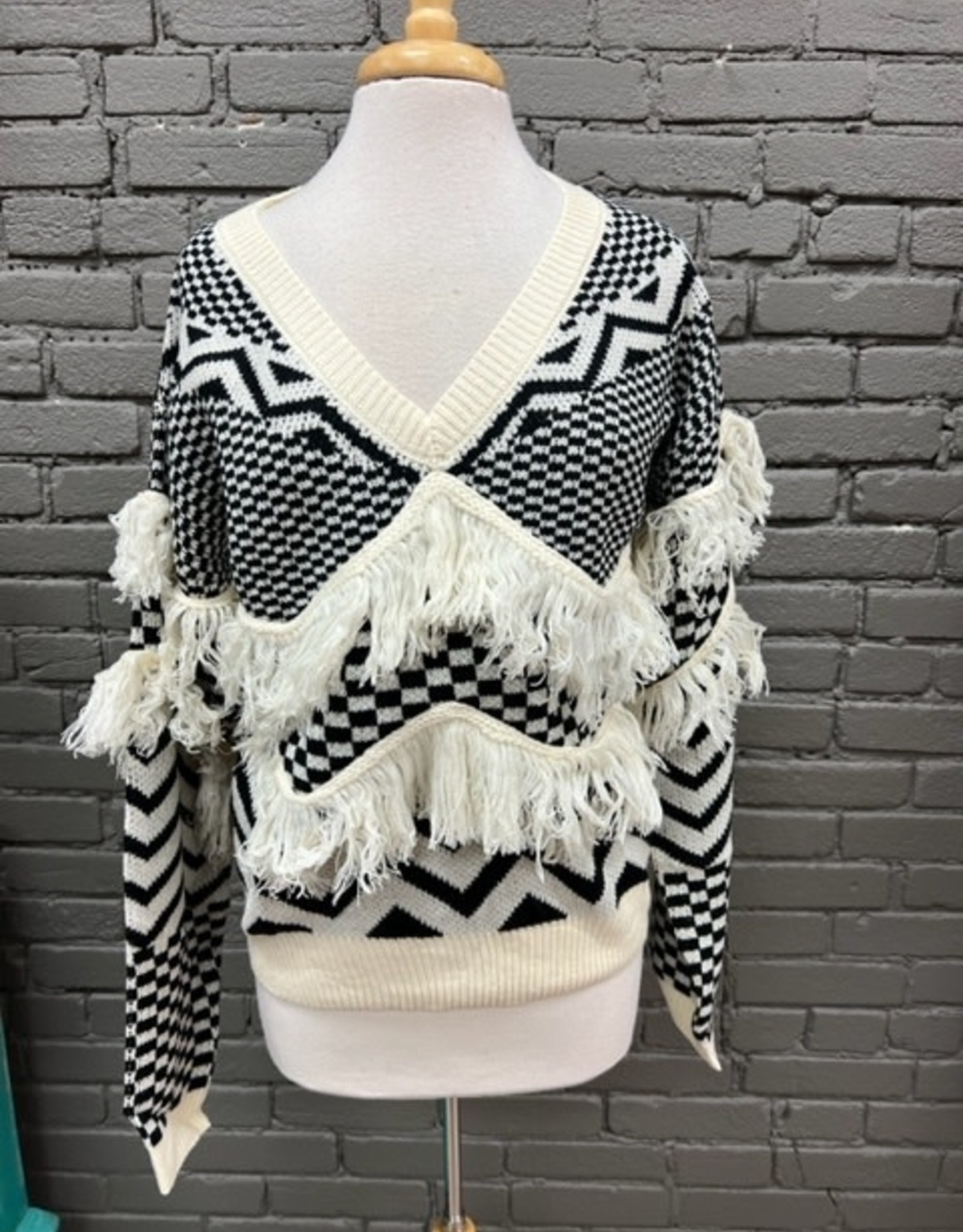 Sweater Pearl Printed Tassel Sweater