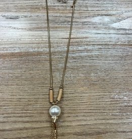 Jewelry Long Gold Big Pearl Tassel Necklace