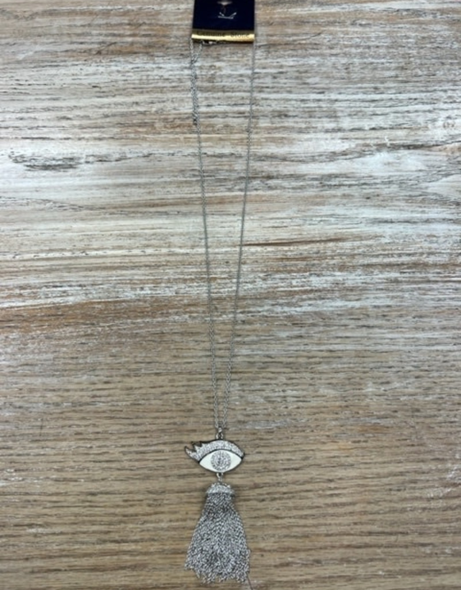 Jewelry Long Silver Eye w/ Tassel Necklace