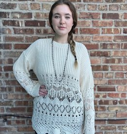 Sweater Ellie Ivory Crochet Long Tunic Sweater