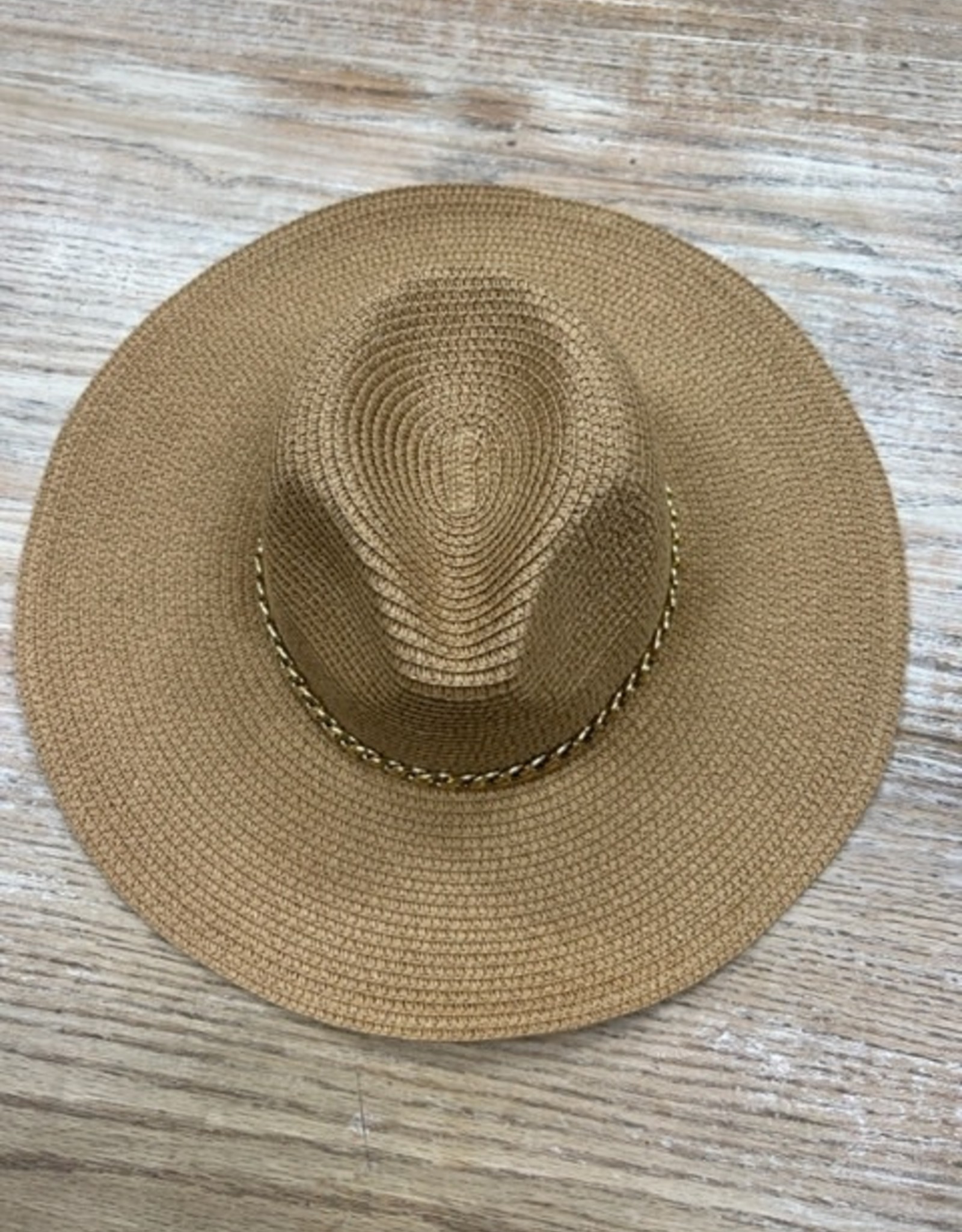 Hat Gold Braid Banded Straw Beach Hat