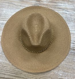 Hat Gold Braid Banded Straw Beach Hat