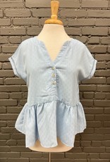 Top Melanie LtBlue Ruffle Woven Top