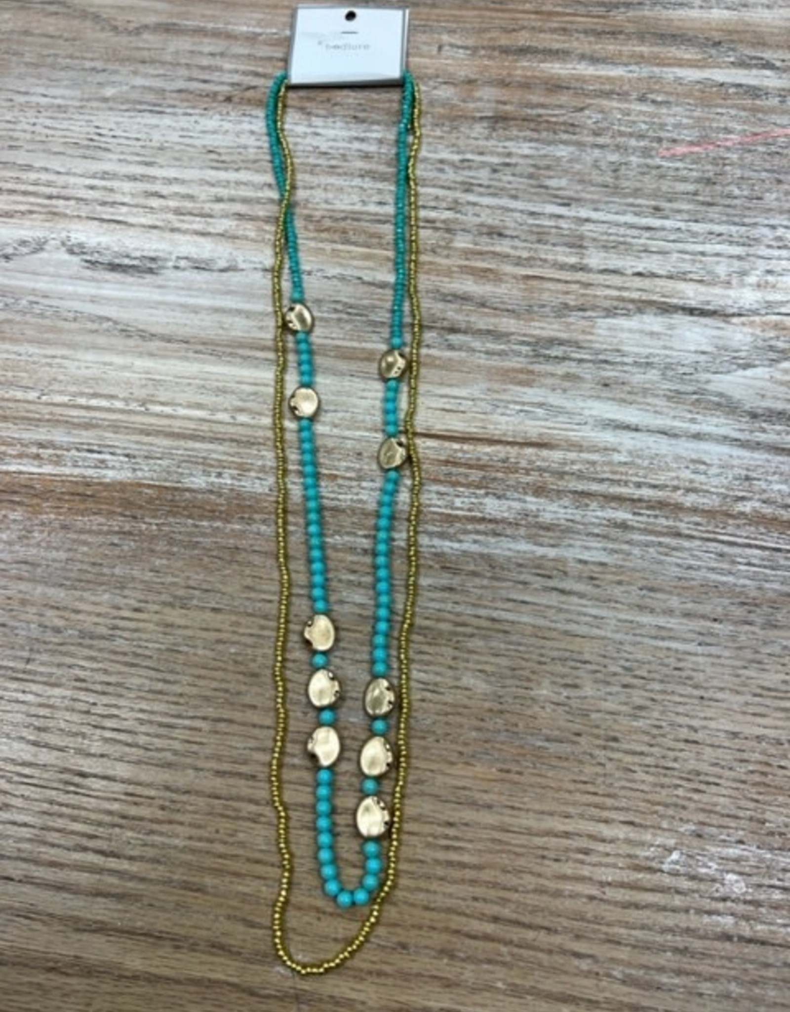 Jewelry Long Teal Gold Beaded Double Necklace