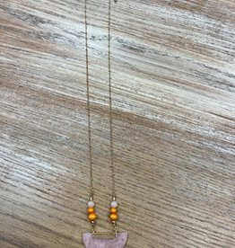 Jewelry Long Gold Half Pink Circle Necklace