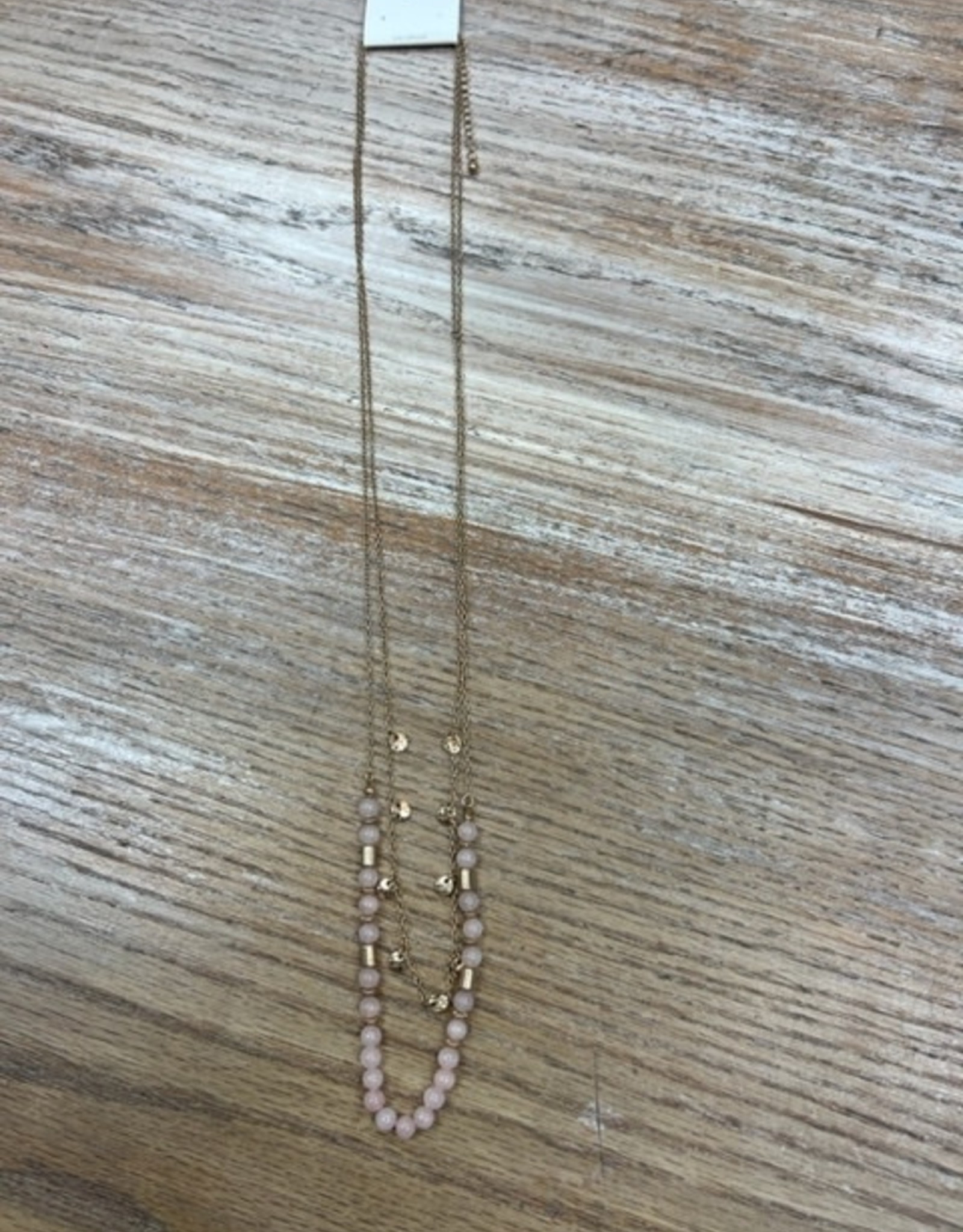 Jewelry Long Double Chain Pink Bead Necklace