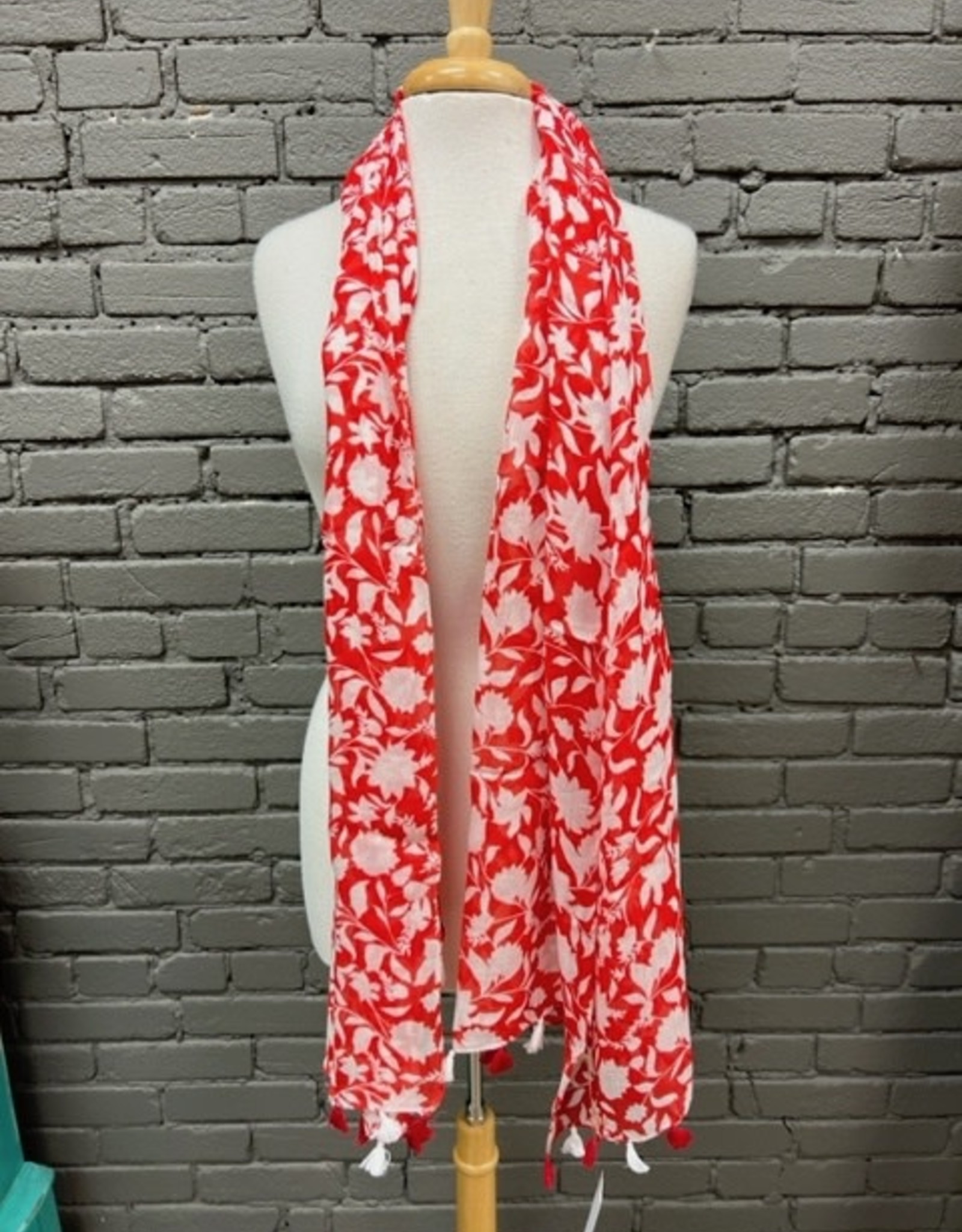 Scarf Red White Floral Scarf