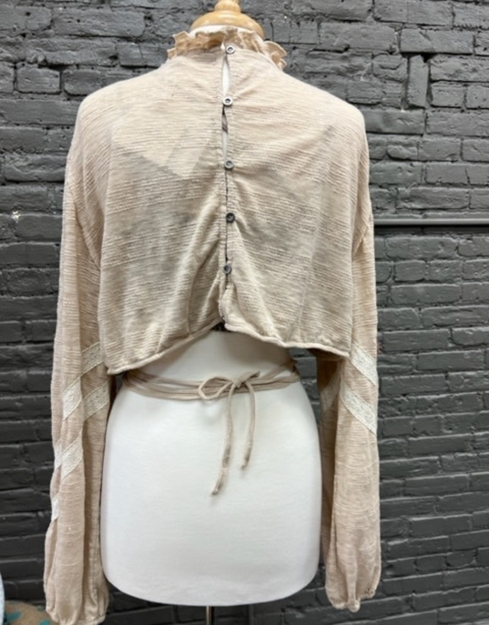 Blouse Beige V Neck Ruffle Shirt