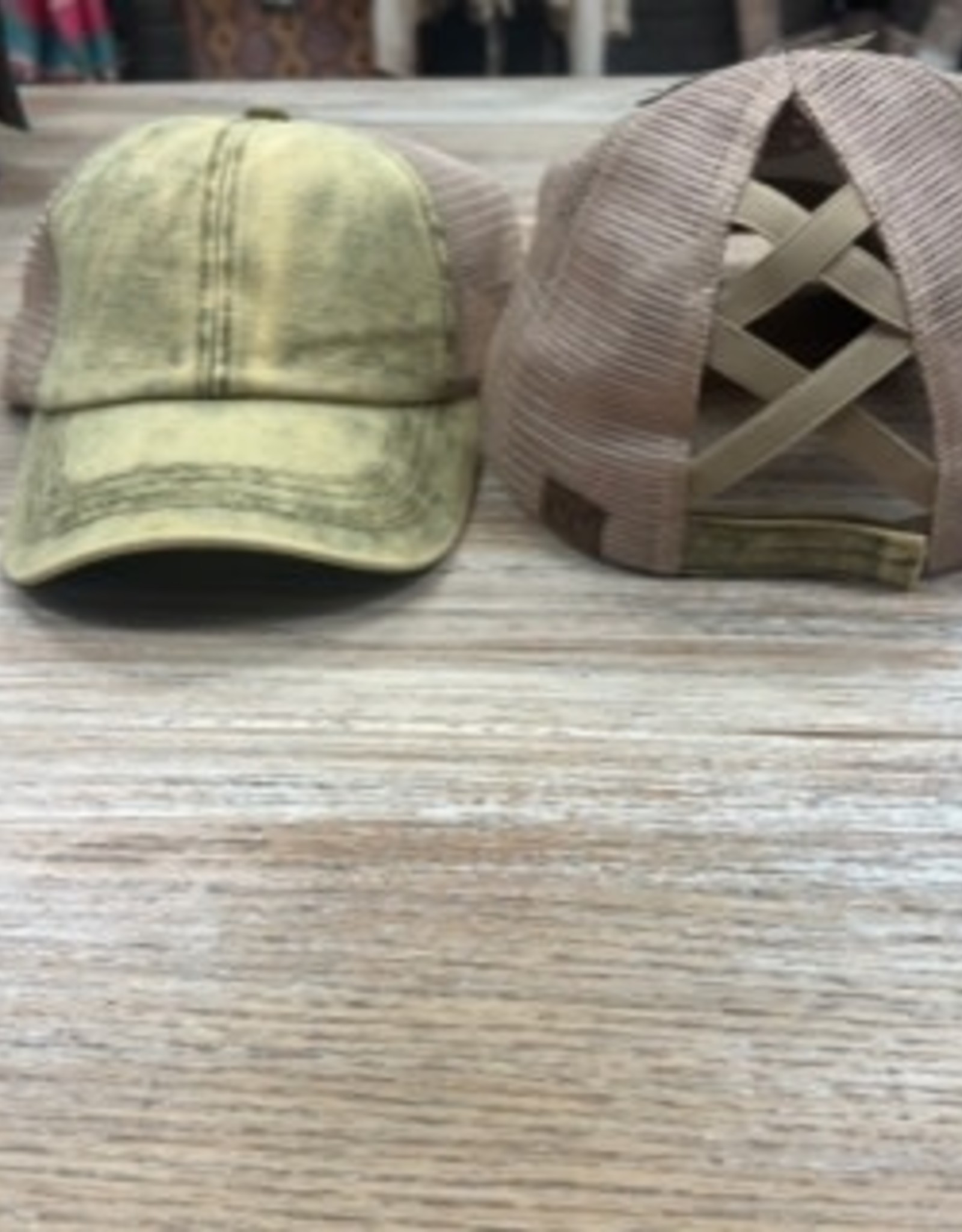 Hat CC Stonewashed Criss Cross Trucker Hat- Lime
