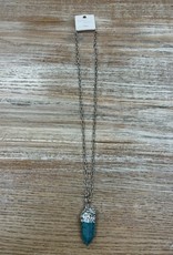 Jewelry Long Silver Turq Pendant Necklace