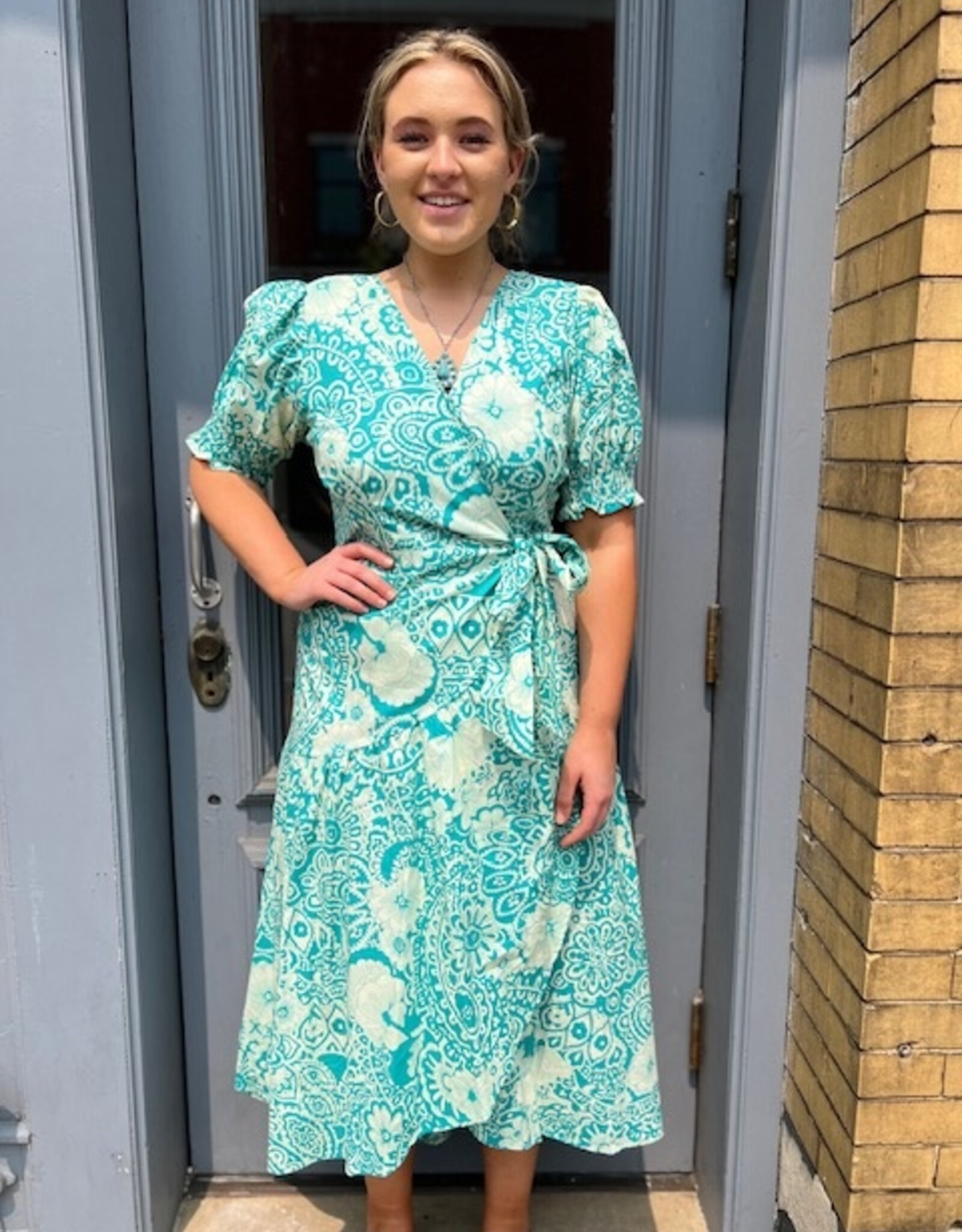 Dress Alison Teal Paisley Wrap Midi Dress