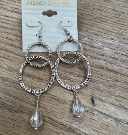Jewelry Silver Circle Hammered Gem Earrings