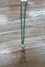 Jewelry Long Turq Bead Tassel Necklace