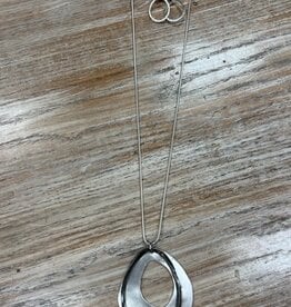 Jewelry Long Silver Double Circle Necklace