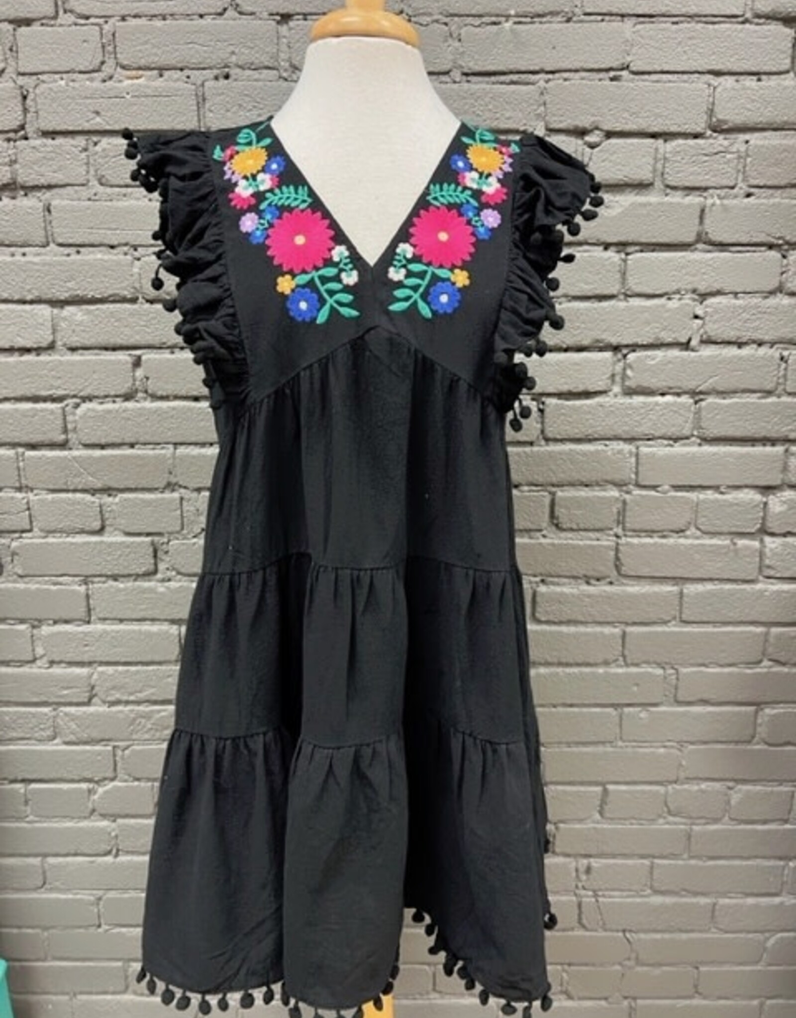 Dress Skylar Black Embroid Pom Dress