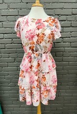 Dress Tia Pink Floral Tiered Flutter Dress