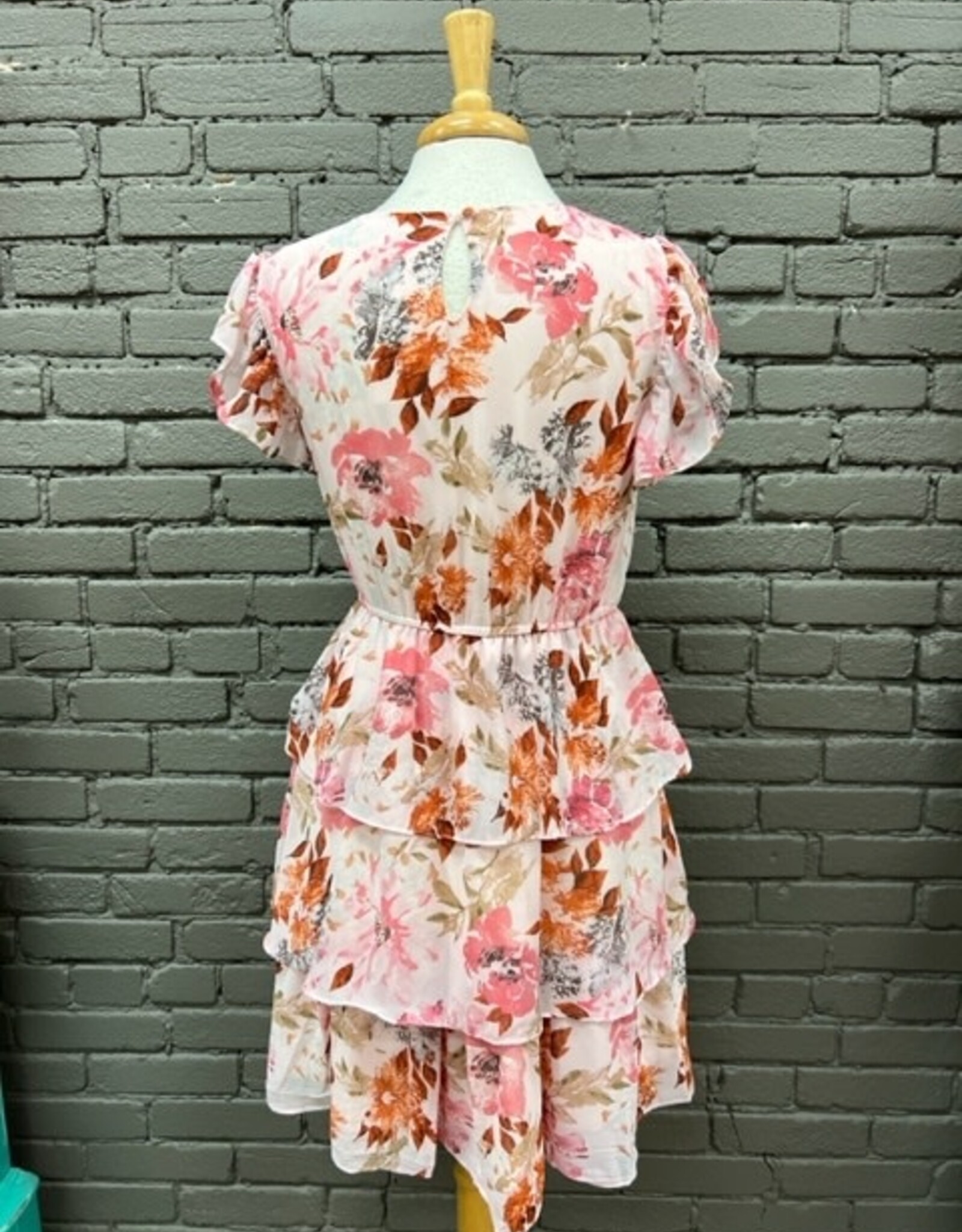 Dress Tia Pink Floral Tiered Flutter Dress