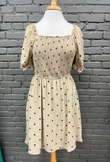 Dress Ida Tan Polka Dot Smock Dress