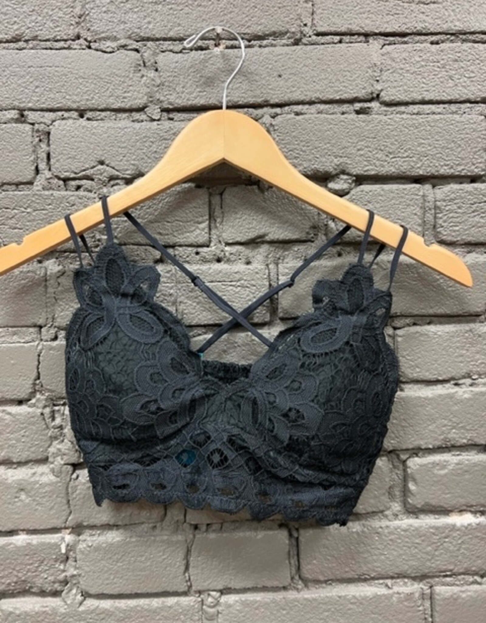Lingerie Scalloped Lace Padded Bralette Charcoal Small