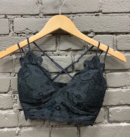 Lingerie Scalloped Lace Padded Bralette Charcoal Small