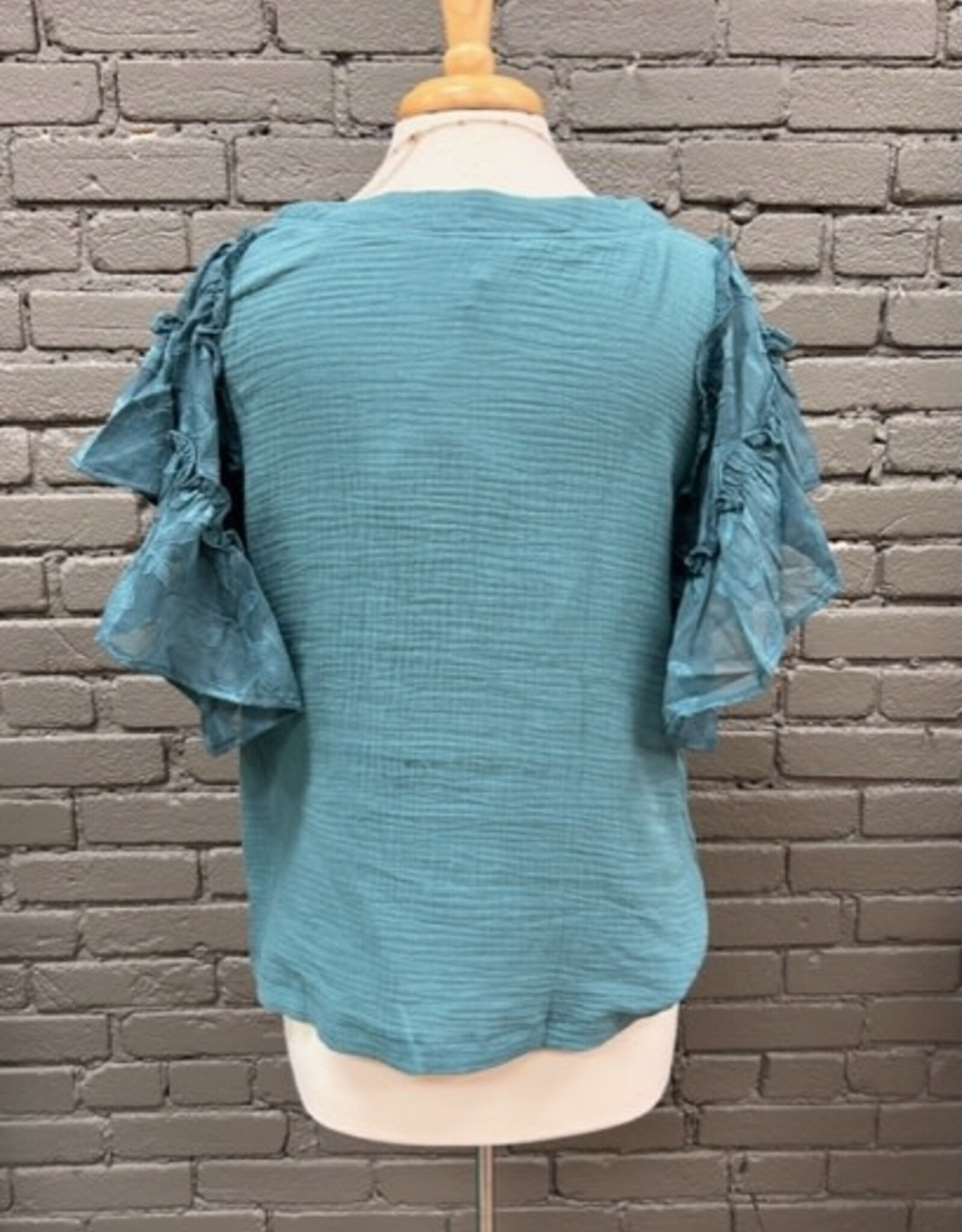 Blouse Ingrid Teal Blue Sheer Blouse