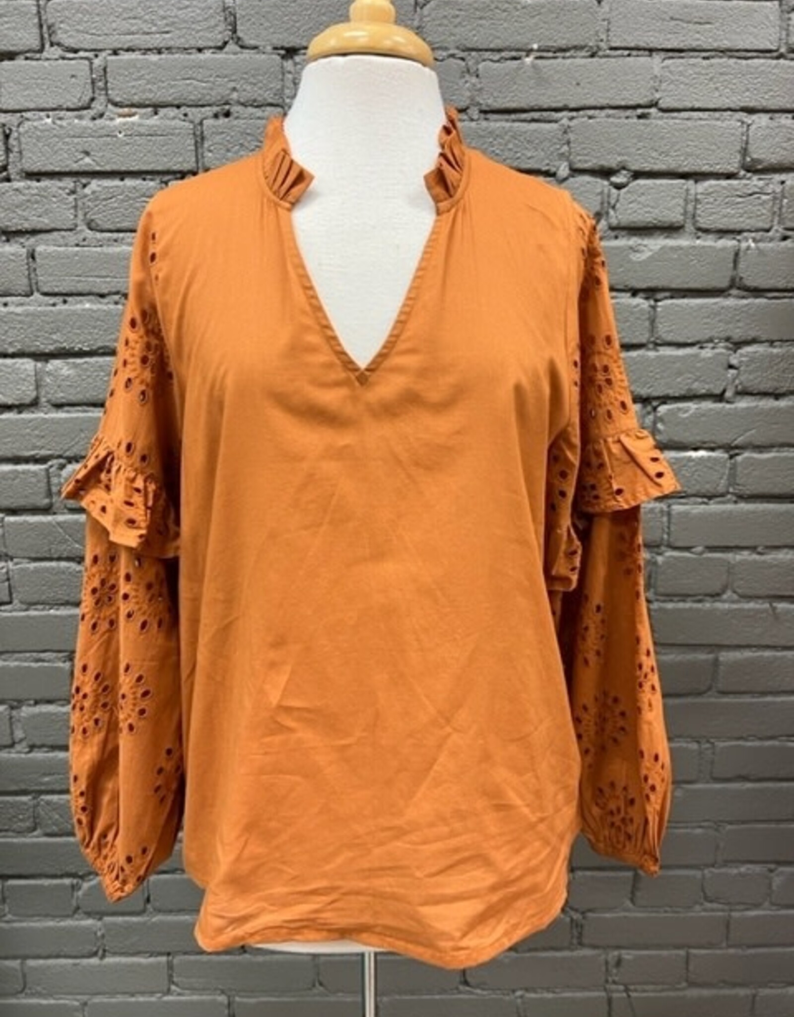 Long Sleeve Amaya Rust Eyelet Long Sleeve Top