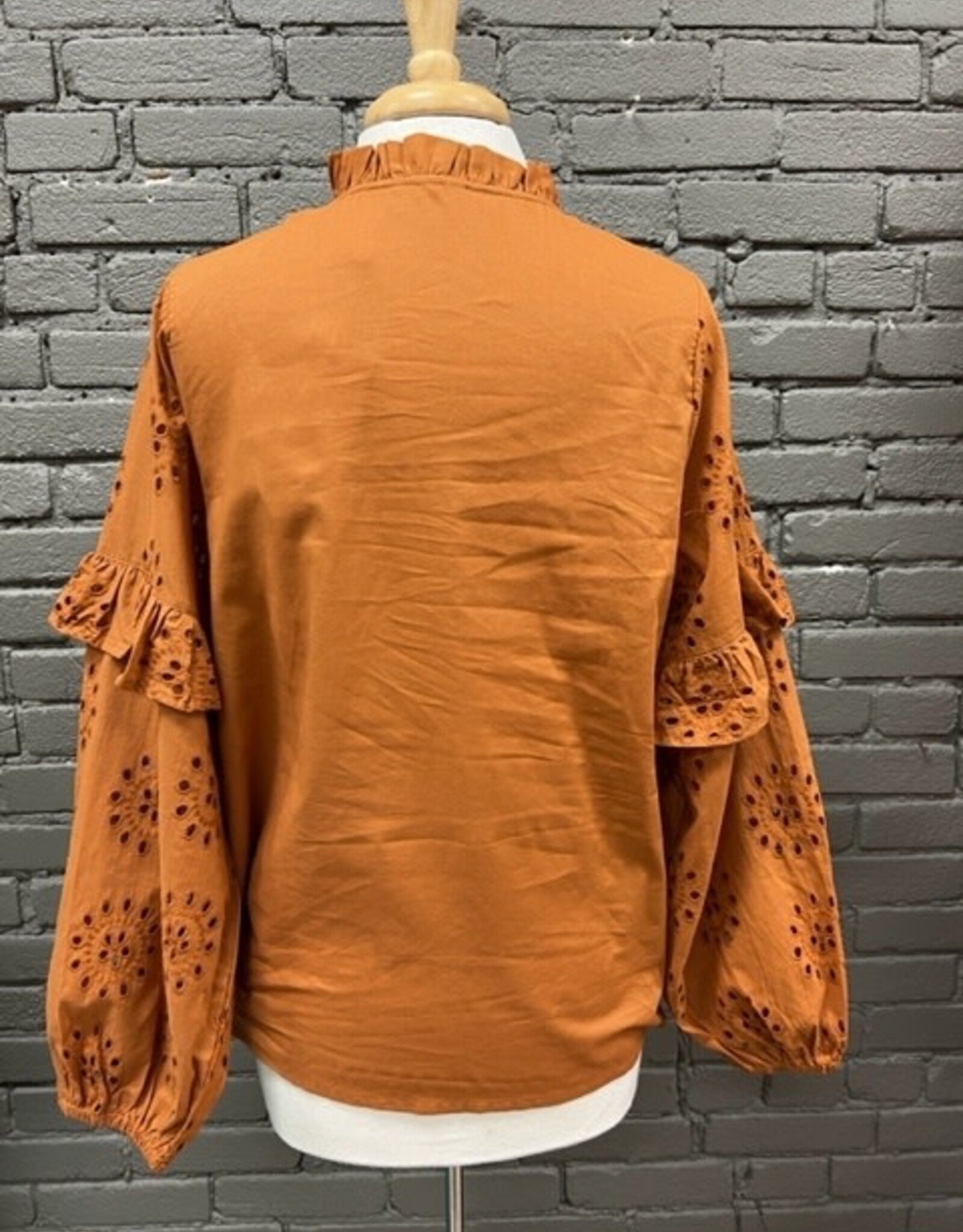 Long Sleeve Amaya Rust Eyelet Long Sleeve Top