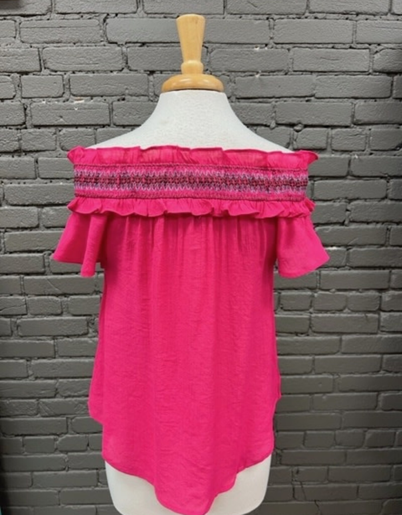 Top Jovie Fuchsia Tie Neck Embroid Top