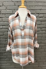 Shirt Nora Collar Plaid Rolled Sleeve Top